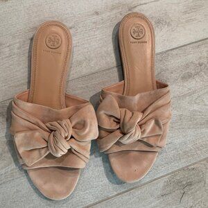 Blush Suede Tory Burch Bow Sandals